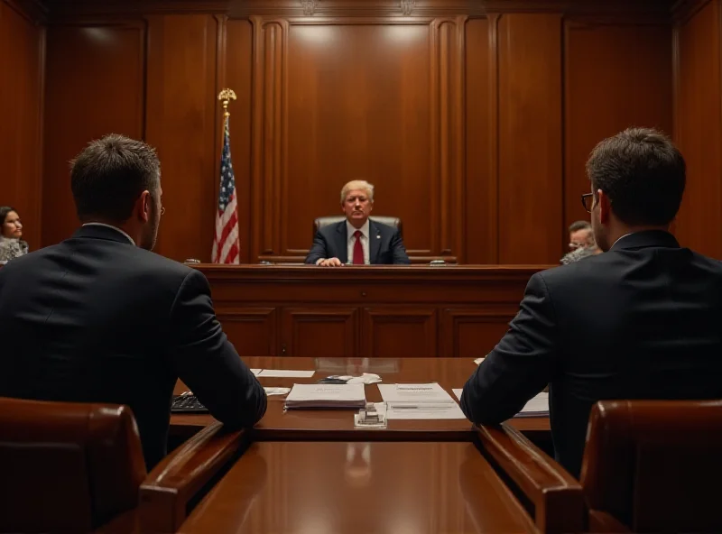 A courtroom scene with a judge and lawyers