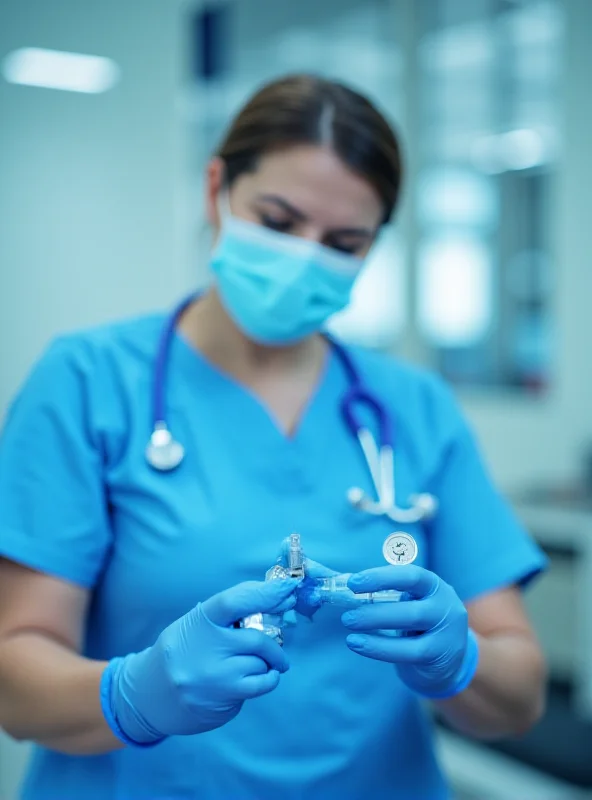 A nurse prepares a vaccination shot in a clinic.