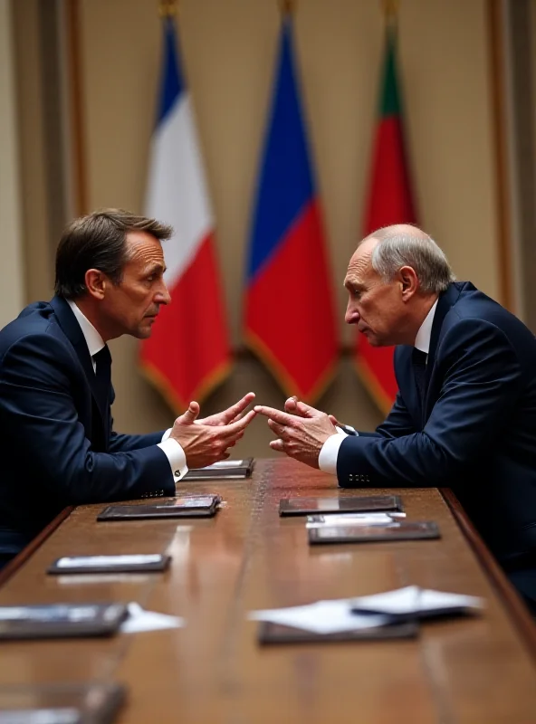 Emmanuel Macron and Vladimir Putin in a tense meeting
