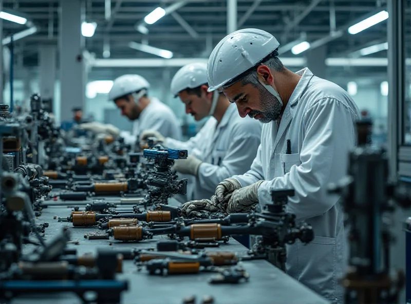 French arms factory with workers assembling military equipment