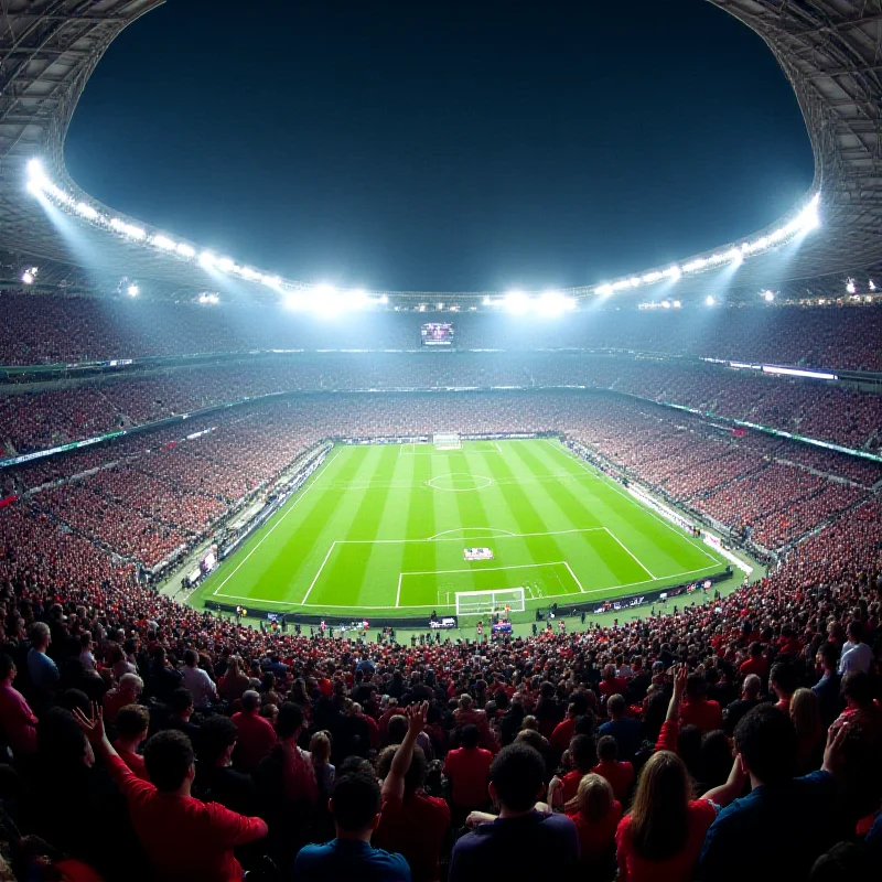A wide shot of the Stade de France during a major sporting event, packed with cheering fans.