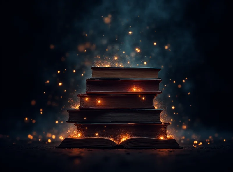 Stack of fantasy books with a Kindle device