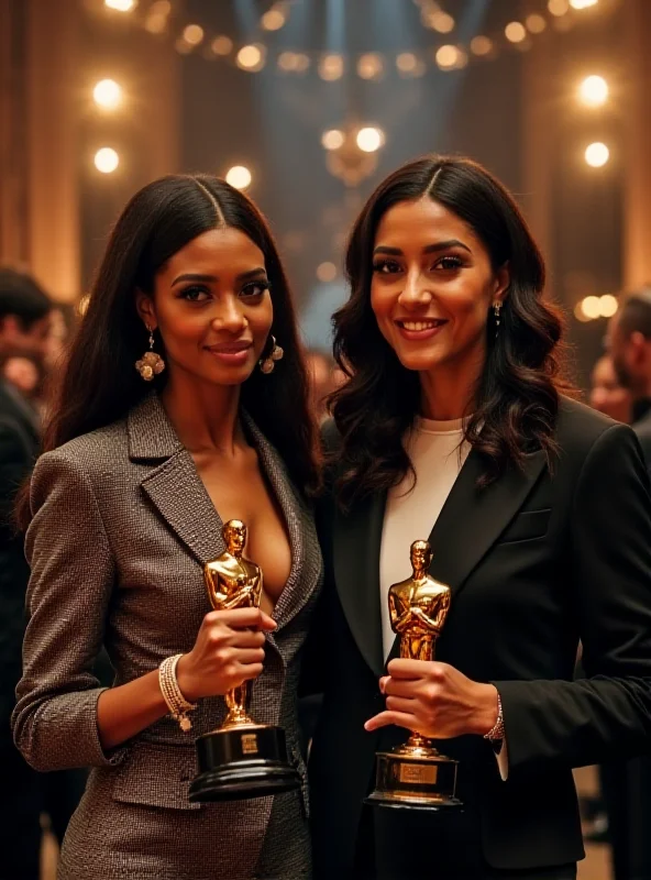 Young actor and actress posing with their César awards