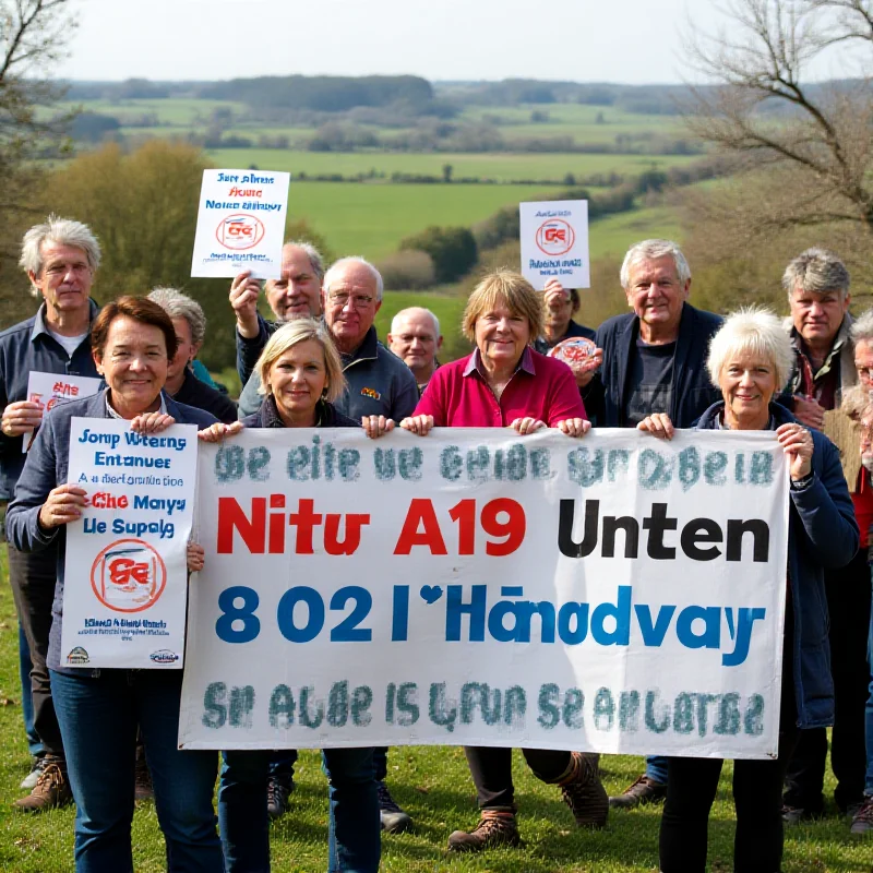 Protesters holding signs against the A69 motorway