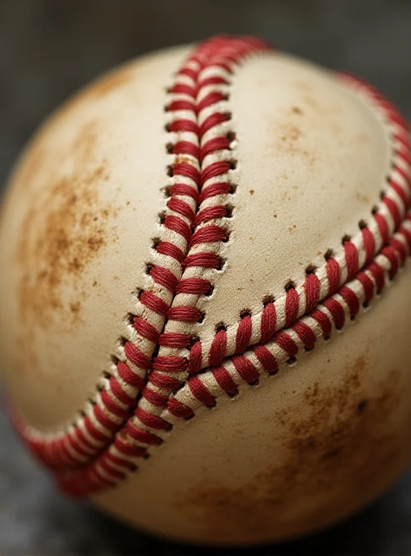 Close-up of a baseball with stitching detail