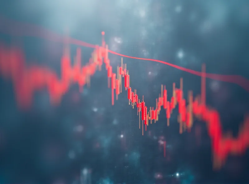 A downward trending stock chart with red arrows indicating a bear market. The background is blurred to emphasize the negative trend.