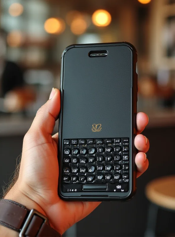 A Samsung Galaxy S25 with a retro-style physical keyboard case attached.