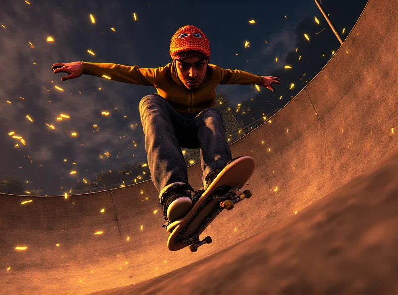 Tony Hawk performing a skateboarding trick in a video game.