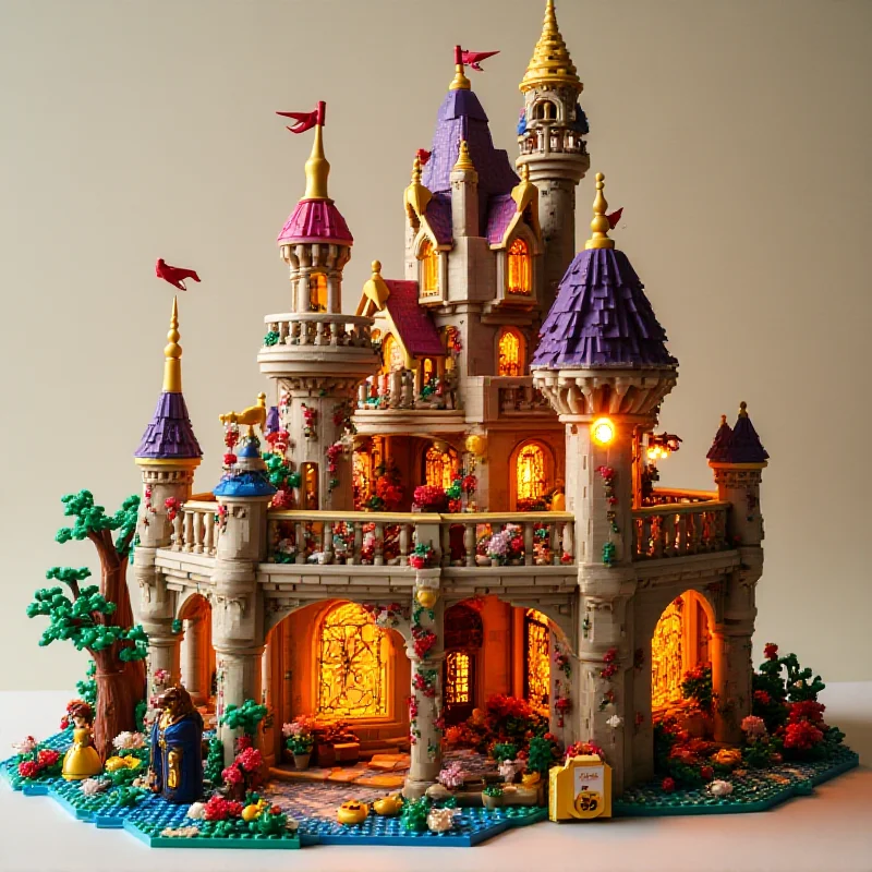 A detailed Lego model of the Beauty and the Beast castle.
