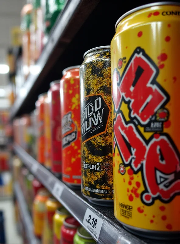 Energy drinks on a store shelf.