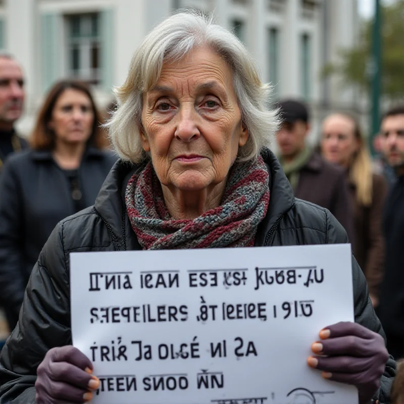 Image of Liliana Segre at a sit-in protest, holding a sign.
