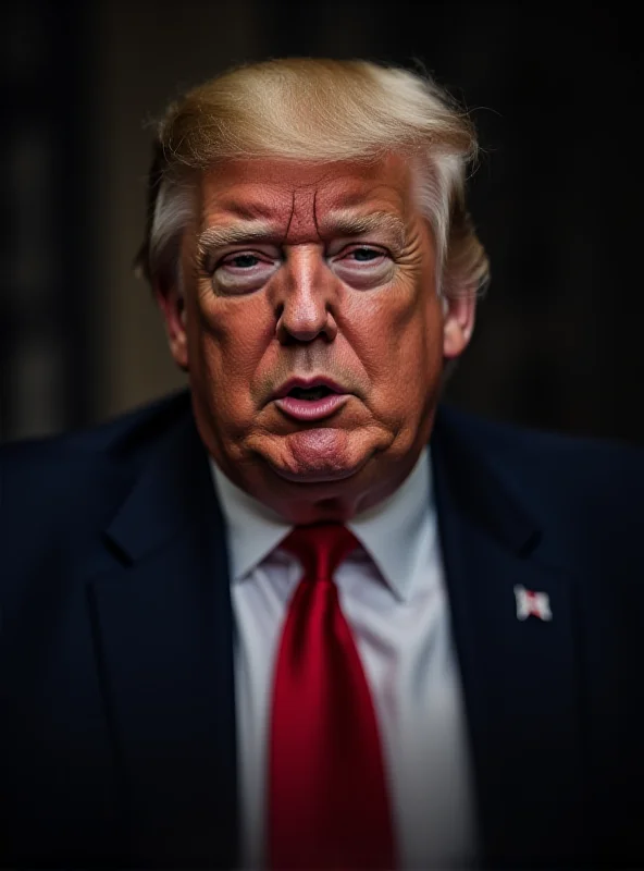 Image of Donald Trump speaking at a podium, looking serious and determined.