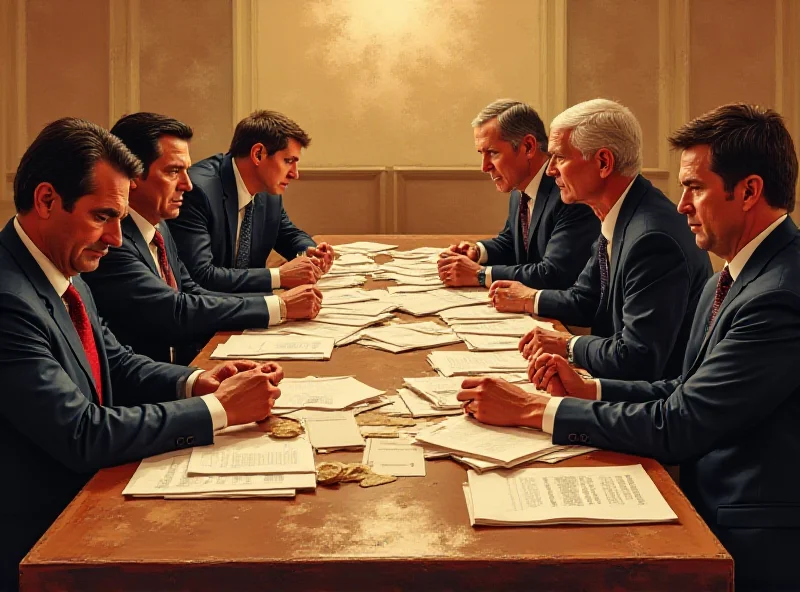 Image depicting a peace negotiation table, with representatives from different sides looking serious and engaged in discussion.