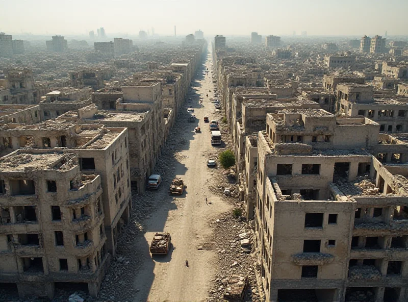 Aerial view of Gaza showing damaged buildings and ongoing reconstruction efforts.
