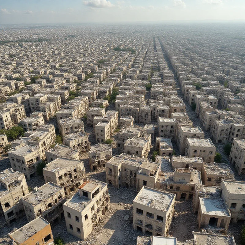 An aerial view of the Gaza Strip, showing densely populated areas and damaged infrastructure, symbolizing the challenges facing the region.