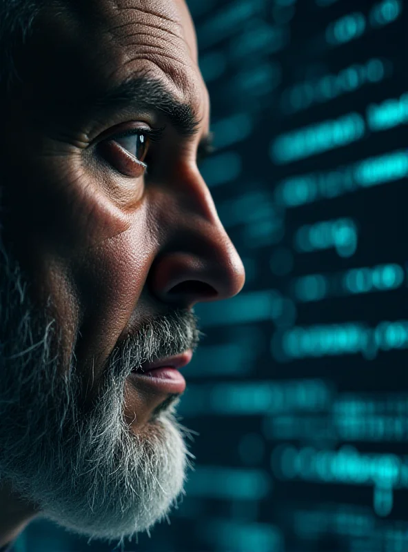 A split image showing a doctor's face and a computer screen filled with code.