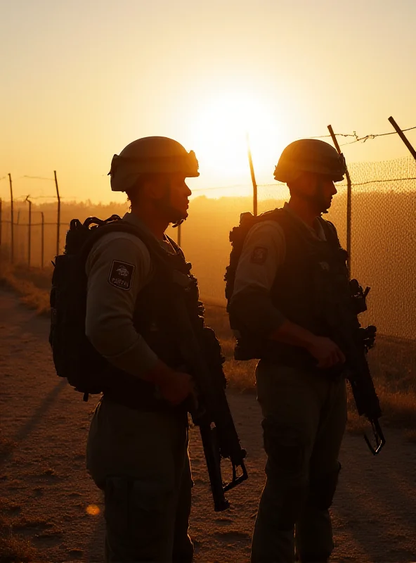 Israeli soldiers standing guard near the Gaza border.