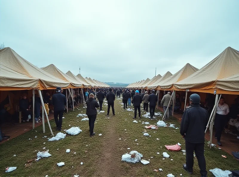 Crowd scene from the original Fyre Fest, highlighting the poor conditions and lack of infrastructure.