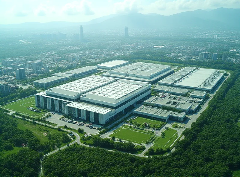 Aerial view of a modern TSMC semiconductor manufacturing facility in Taiwan.