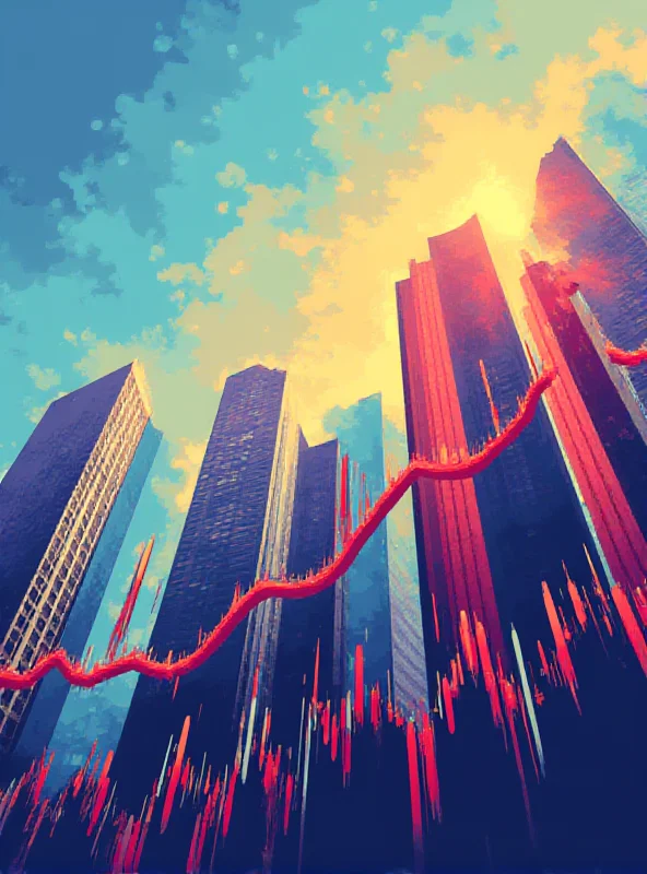 A stylized image representing the stock market, with rising graph lines and skyscrapers in the background.