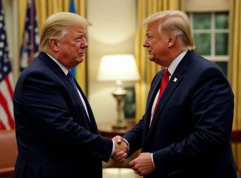 Donald Trump shaking hands with Volodymyr Zelensky.
