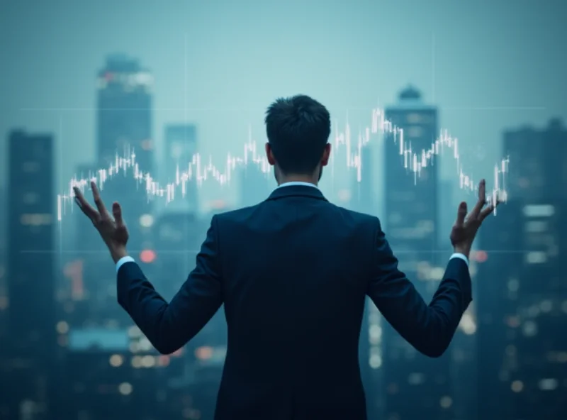 Conceptual image of a person hesitantly reaching for a stock market graph.