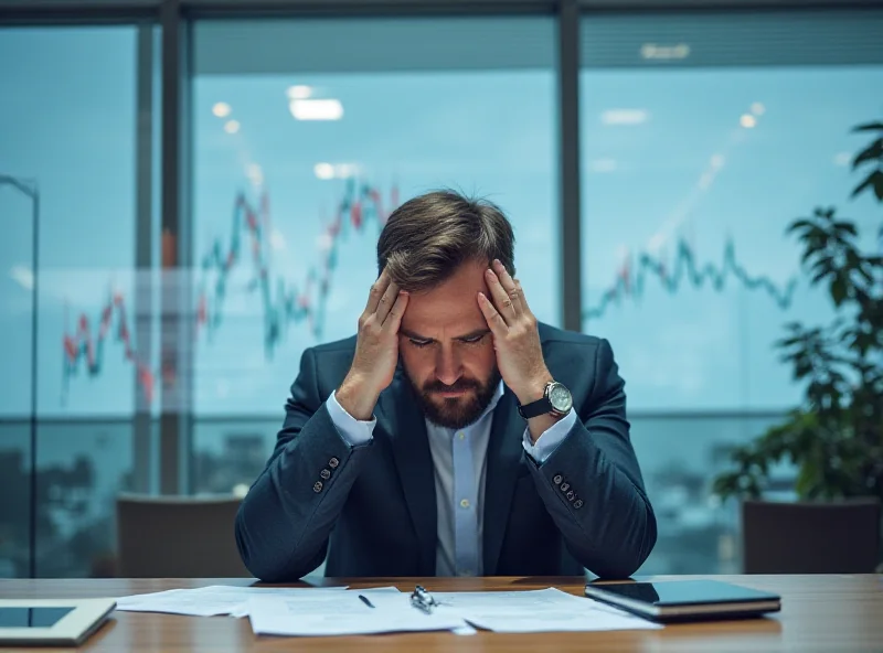A worried businessman looking at charts and graphs representing the German economy.