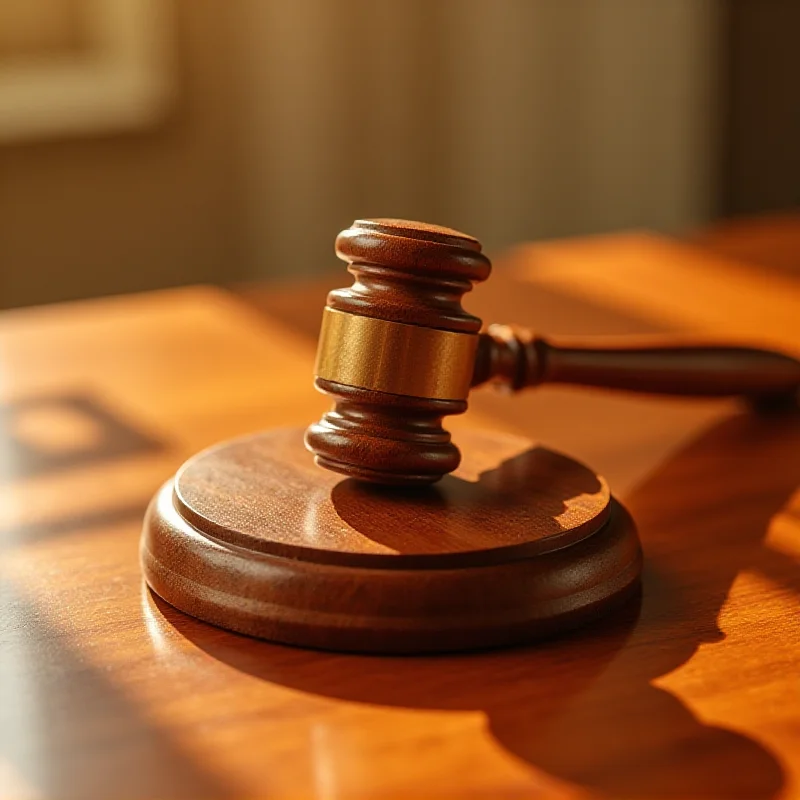 A gavel and sounding block on a wooden desk, symbolizing a court ruling.