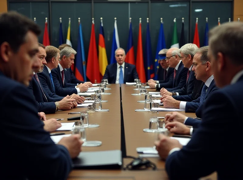 A group of European leaders in a conference room during a summit.