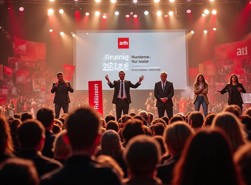 A bustling German political rally with candidates vying for office, representing various parties.