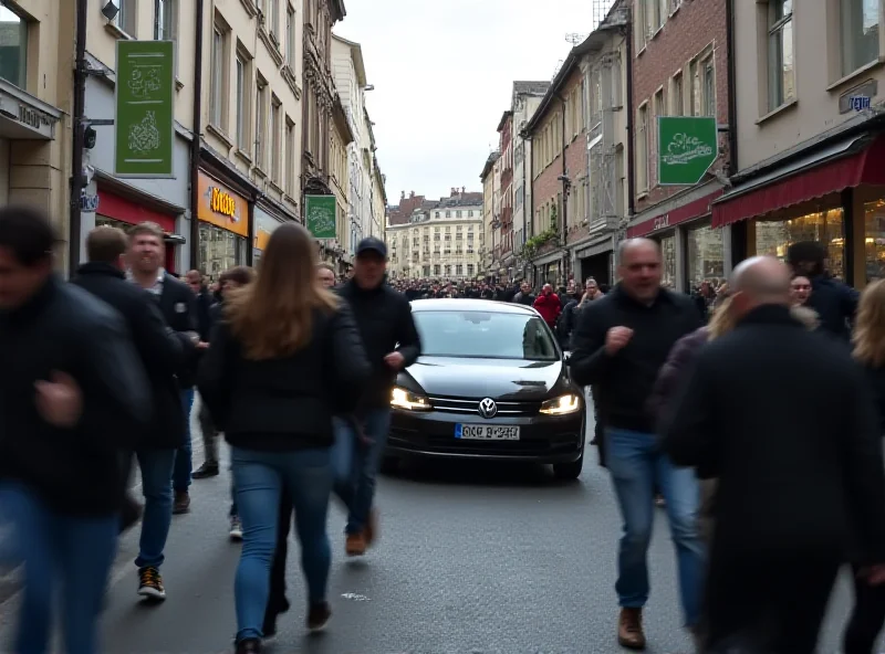 People fleeing from a car accident in a city street.