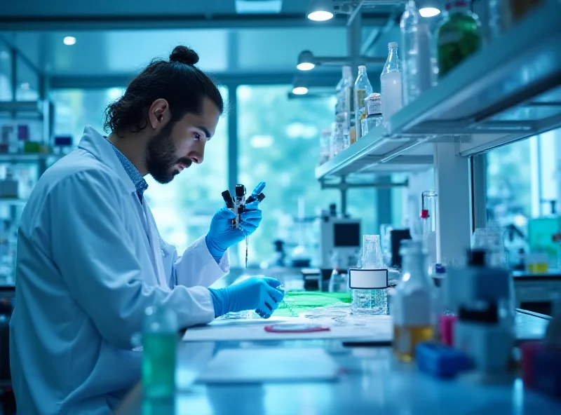 Scientists working in a modern biotechnology lab