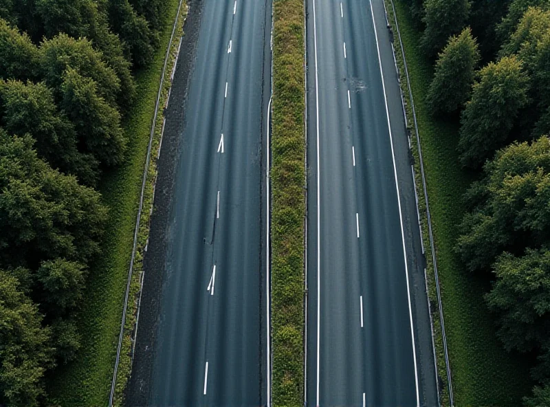 Aerial view of a German Autobahn with varying road conditions across federal state lines