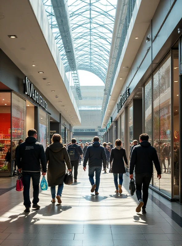 Westfield shopping center in Stratford, London, with people walking around