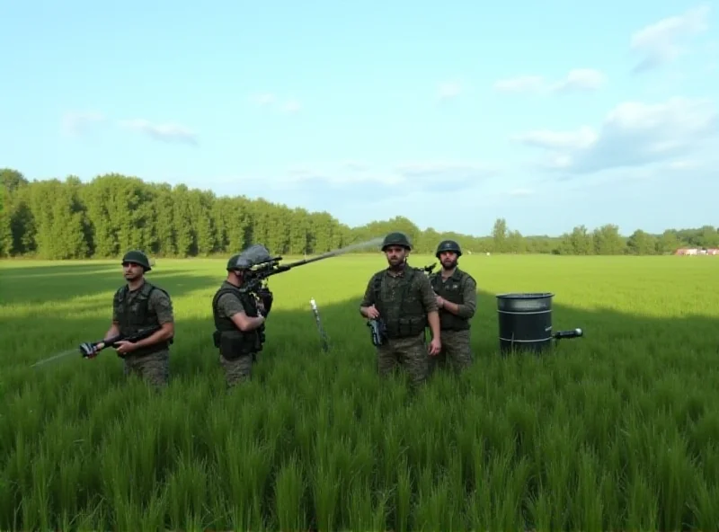 Ukrainian soldiers operating an air defense system in a field