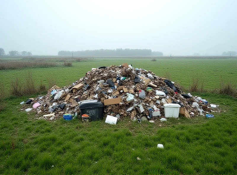 A pile of illegally dumped trash in a field in Britain