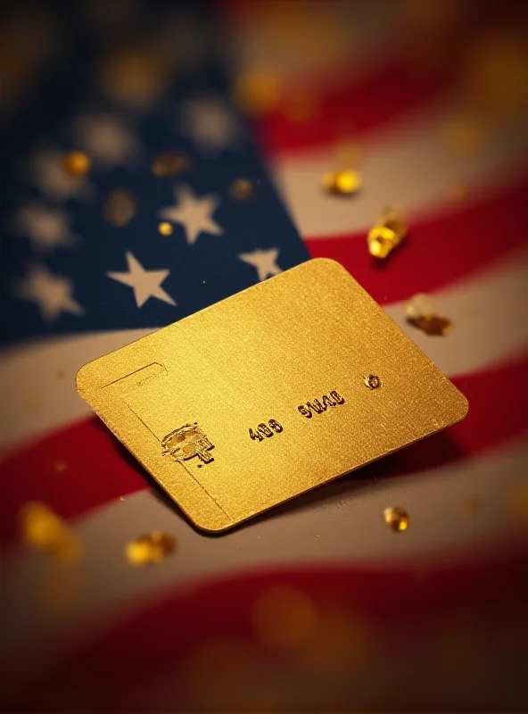 A stylized image of a gold card with the American flag subtly incorporated into the design. The background should be blurred and suggest wealth and exclusivity.