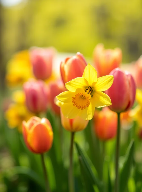 Blooming spring flowers in a European garden