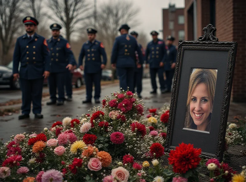 Scene depicting a somber memorial for a firefighter