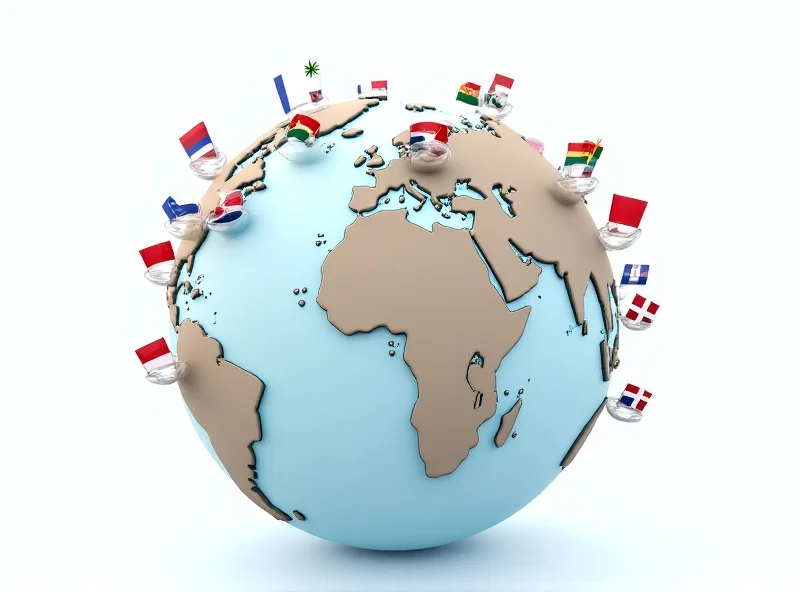 Illustration of a globe with various flags representing different nations.