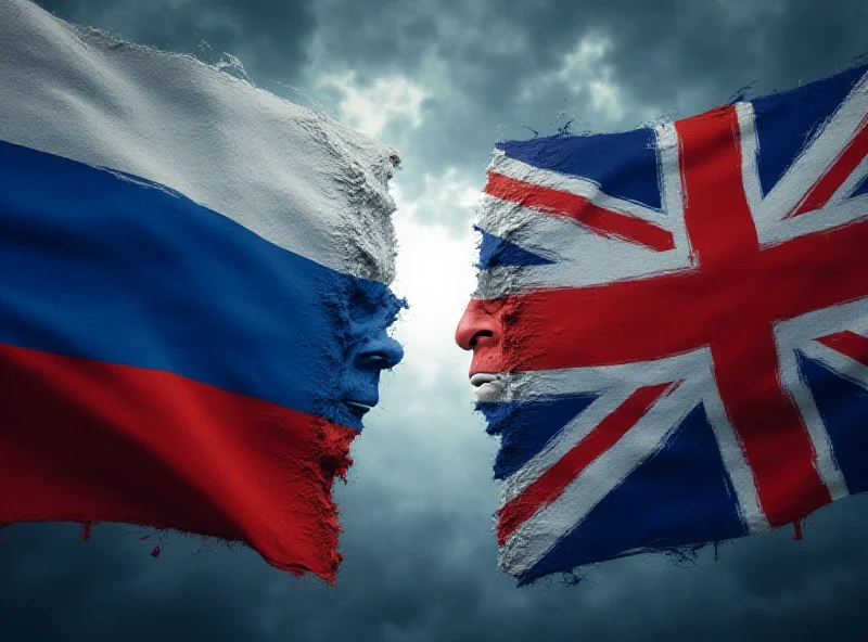 A digital illustration depicting a tense face-off between the flags of Russia and the United Kingdom, symbolizing escalating tensions.