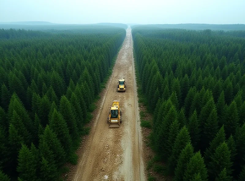 Aerial view of a highway construction site cutting through a forest.