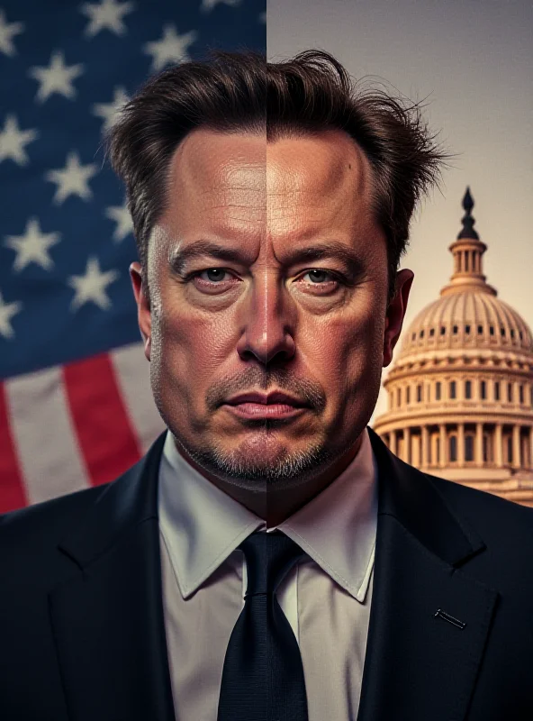 A split image showing Elon Musk on one side and the US Capitol Building on the other.
