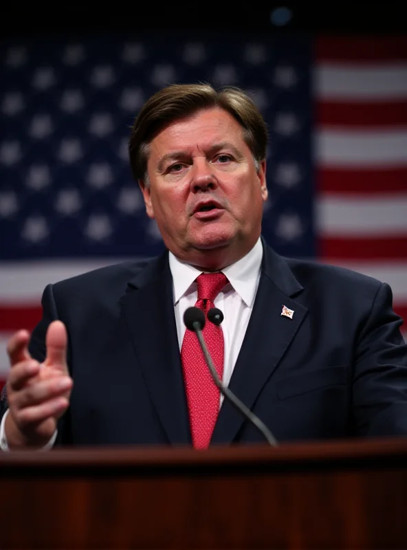 JD Vance speaking at a podium with the American flag in the background