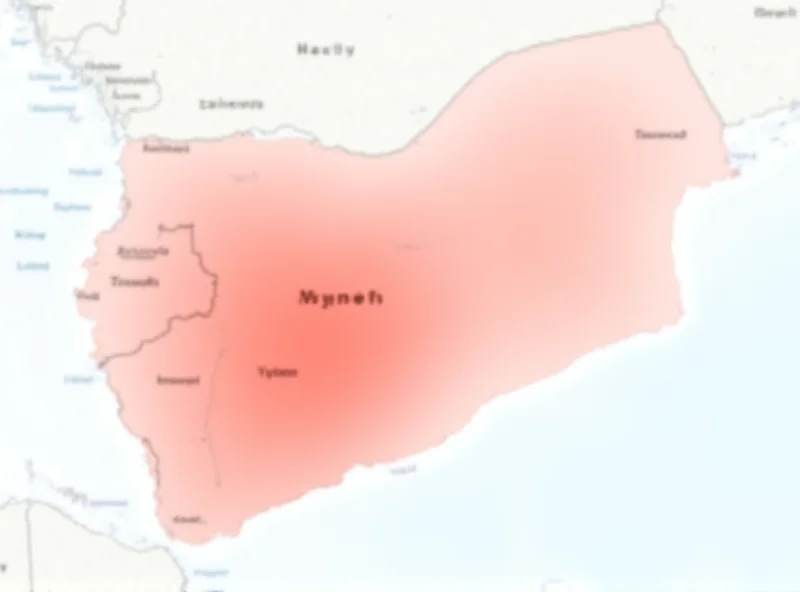 Map of Yemen with a red circle around the Huthi controlled areas