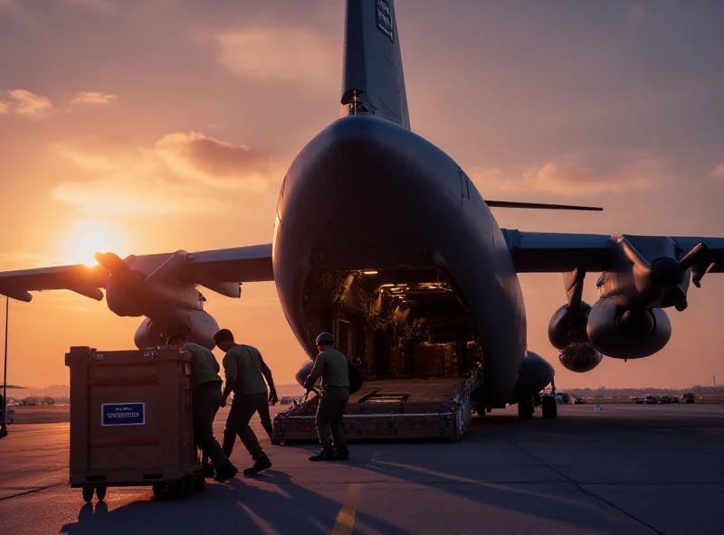 Drones being loaded onto a military transport plane