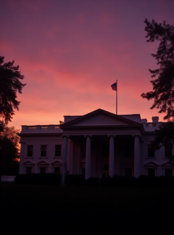 The White House at dusk, silhouetted against a colorful sky