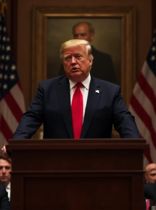 Donald Trump speaking at a cabinet meeting with serious expression