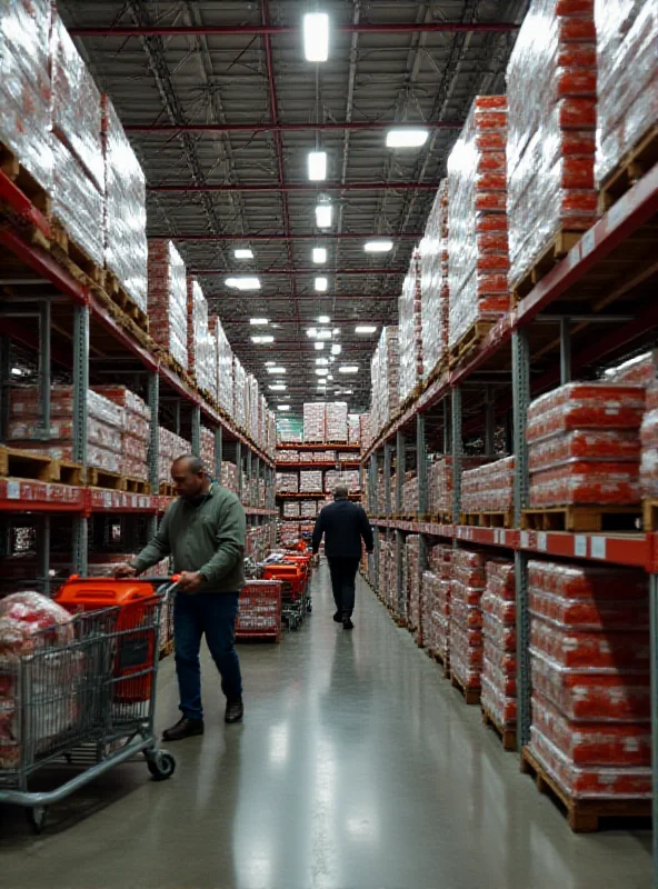 A photo of a Costco warehouse with many shoppers inside.