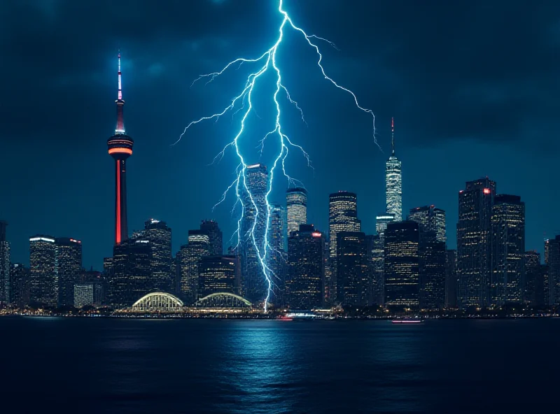 Illustration of a power outage affecting a city skyline, symbolizing the potential power cuts between Canada and the US.
